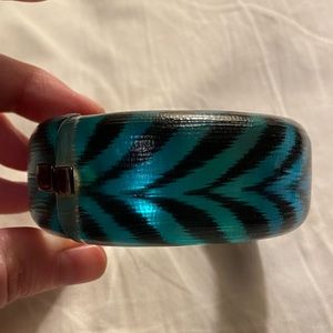Alexis Bittar lucite hand carved resin cuff ombré blue green zebra gunmetal